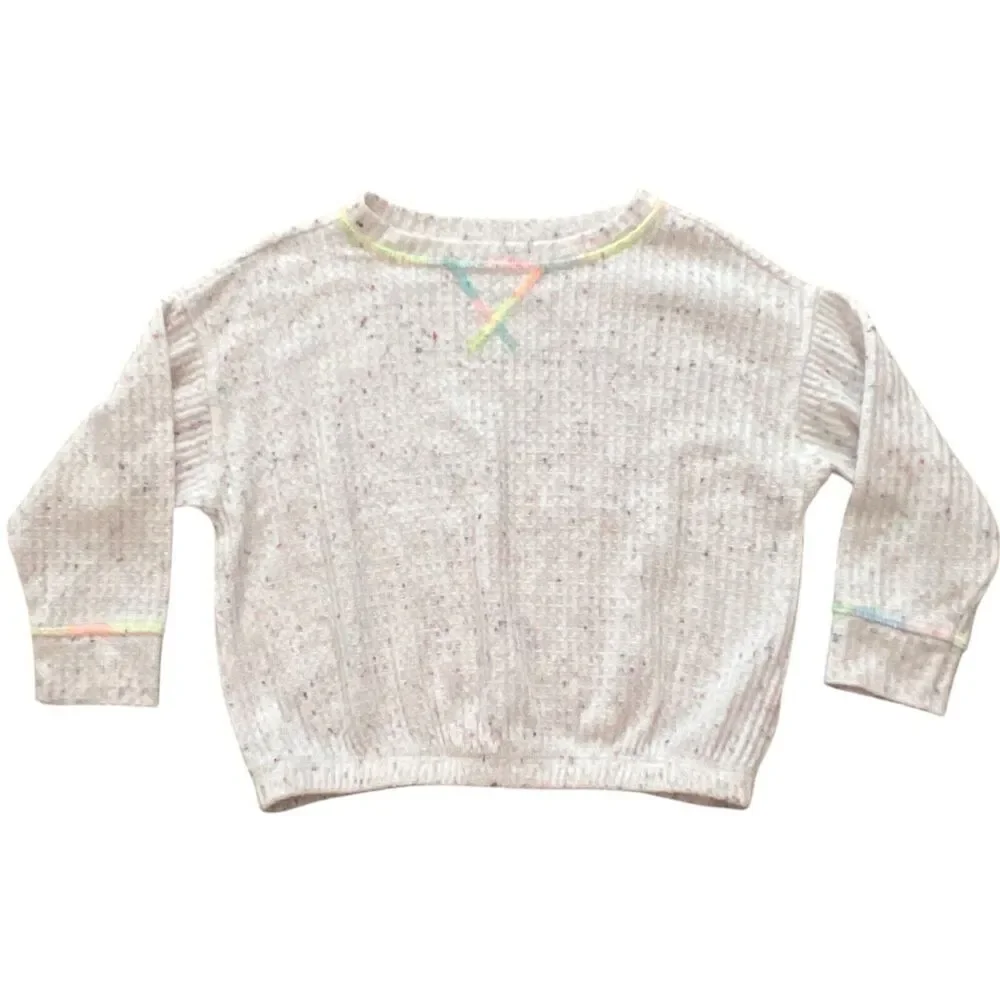 Old Navy Sweater Girls Size 3T Cream Speckled Pastel Details Waffle Knit